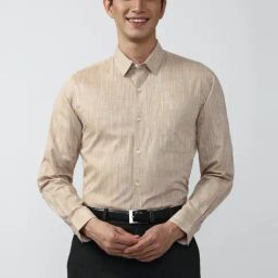 Peter England Beige Cotton Slim Fit Self Pattern Shirt-picture-48
