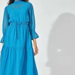The Label Life Teal Self Design A-Line Midi Skirt-picture-44
