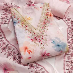 KALINI Printed Linen Unstitched Dress Material-image-37