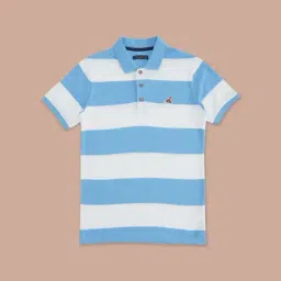 Pantaloons Junior Blue & White Cotton Striped Polo T-Shirt-picture-21