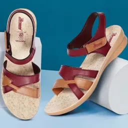 Paragon Women's Maroon & Tan Ankle Strap Sandals-image-32