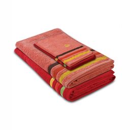 United Colors of Benetton Red & Yellow 4 Pieces Striped Pure Cotton 450 GSM Towel Set-image-90