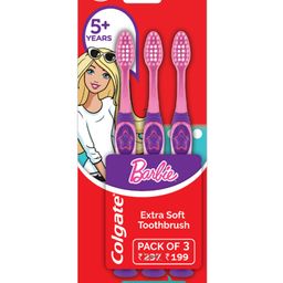 Colgate Kids Extra Soft Toothbrush with Tongue Cleaner Barbie Print Pack of 3 - Pink Purple-image-77