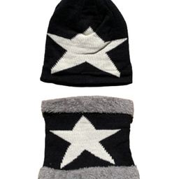 MOMISY Kids Winter Cap With Neck Warmer Big Star design Black - Circumference 38 Cm-picture-11