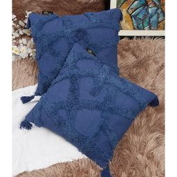 HOSTA HOMES HHCCM56 Pure Cotton Hand Tufted Tessel Cushion Covers Pack of 2 - Blue-image-77