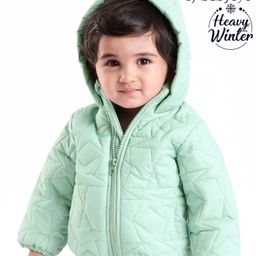 Babyoye Woven Knit Full Sleeves Jacket With Star Embroidery - Green-image-13