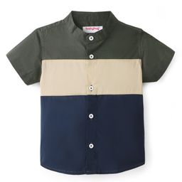 Babyhug 100% Cotton Woven Half Sleeves   Solid Cut & Sew Shirt- Green Blue & Beige-image-98