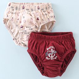 Revvo Junior Sinker Hipster Briefs Text Print Pack of 2 - Beige & Brown-31