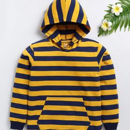 TOONYPORT Full Sleeves Rugby Striped Looper Hooded Sweatshirt - Yellow-image-56