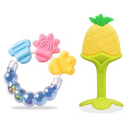 Chinmay Kids Baby Food Grade BPA Free Customized Food Shape Silicone Stand & Bell Teether Blue & Yellow-23