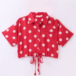 CrayonFlakes Half Sleeves Polka Printed Crop Top - Red-image-81