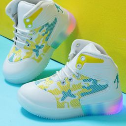 PASSION PETALS Abstract Designed Lace Up LED Shoes - Blue White & Yellow-picture-5