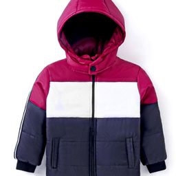 Babyhug Woven Full Raglan Sleeves Padded Hooded Jacket with Cut & Sew Design & Patch Detailing - Plum-picture-14