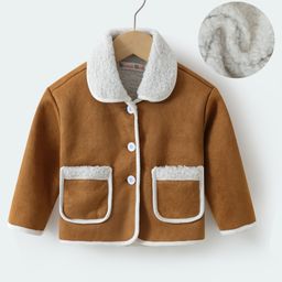 Kookie Kids Full Sleeves Winter Jacket With Fur Detailing At Collar - Brown-image-79