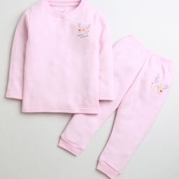 BUMZEE Full Sleeves Butterfly Printed Pleated Thermal Tee & Joggers Set - Pink-image-88