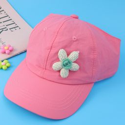 Babyhug Free Size Baseball Cap With Floral Applique - Pink-image-48