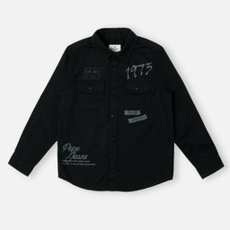 Pepe Jeans Cotton Blend Woven Full Sleeves Shirt with Text Print - Black-picture-9