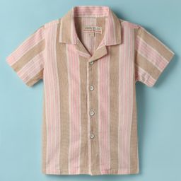 JASH KIDS Cotton Woven Half Sleeves Striped Shirt - Pink-image-98