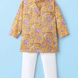 Ridokidz Full Sleeves Floral Printed Kurta Pyjama - Mustard-picture-45