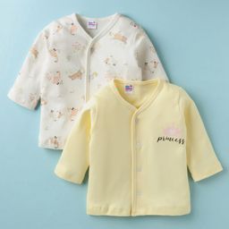 Ben Benny Interlock Knit Full Sleeves Jhablas With Animal Print Pack of 2 - Light Yellow & White-image-83