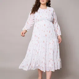 SASSAFRAS Curve Women Plus Size Floral Print Georgette Fit & Flare Maxi Dress-picture-18