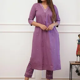 KALINI Women Floral Embroidered Regular Thread Work Kurta with Trousers-16