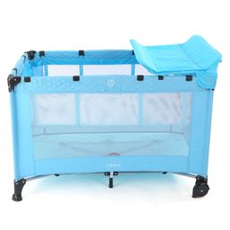 Babyhug Bouyant 3 in 1 Playpen cum Cot with Mosquito Net & Quilting Design - Blue image 2