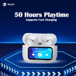 Bleat Touch Screen Display Earbuds | ANC and ENC | 50 Hours Playtime | Bluetooth V5.4 White image 2