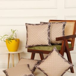 HOSTA HOMES Cream-Coloured & Black Set of 5 Floral Velvet Square Cushion Covers-picture-3