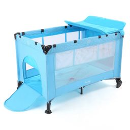 Babyhug Bouyant 3 in 1 Playpen cum Cot with Mosquito Net & Quilting Design - Blue image 4