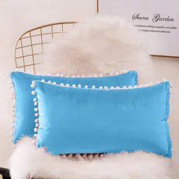 Cottonfry Blue & White 2 Pieces Velvet Rectangle Cushion Covers-picture-15