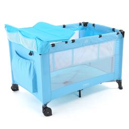 Babyhug Bouyant 3 in 1 Playpen cum Cot with Mosquito Net & Quilting Design - Blue image 5
