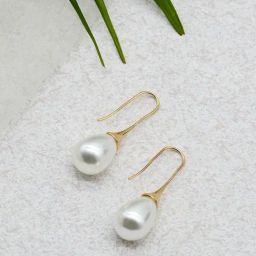 Joker & Witch Golden & White Ivory Gem Pearly Drop Earrings-14