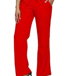 PATRORNA Red High Rise Relaxed Fit Paperbag Culottes Trousers-image-85