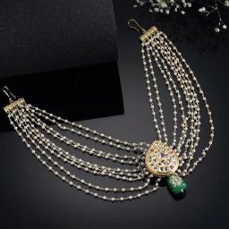 Dugran By Dugristyle Green & Golden Adjustable Billai with Kundan & Pearls for Women-image-6