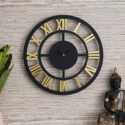 eCraftIndia Black Wood Modern Round Shape Roman Numerals Wall Clock-39