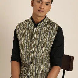 Taavi Men Pure Cotton Striped Bagru Nehru Jacket-58