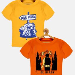 Kiddopanti Kids Yellow & Orange Printed T-Shirt (Pack Of 2)-image-66