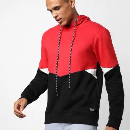 Campus Sutra Red Cotton Regular Fit Colour Block Hooded Sweatshirt-image-46