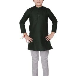 Pro-Ethic Style Developer Kids Dark Green & White Solid Full Sleeves Kurta with Pyjamas-picture-19