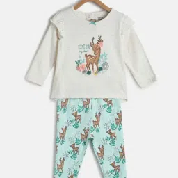 MINIKLUB Kids Beige & Mint Green Printed Full Sleeves Top with Leggings-image-80