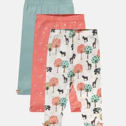 MINI KLUB Infant Girls Pack Of 3 Printed Ankle Length Leggings-image-81