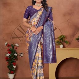 AMRUTKALA SAREES Floral Zari Silk Blend Banarasi Saree-image-10