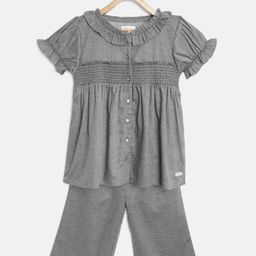 Cherry Crumble Girls Grey & Black Self Design Night suit-picture-25