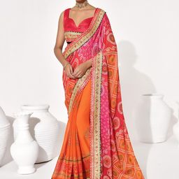 all about you Bandhani Gotta Patti Pure Georgette Bandhani Saree-34