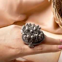 Teejh Ethnic Ekaja Ghungroo Oxidized Rings for Women-33
