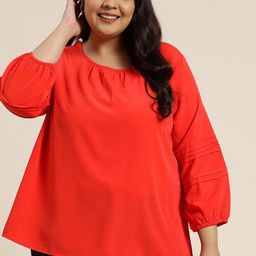 Sztori Plus Size Orange Puff Sleeves Top-picture-22