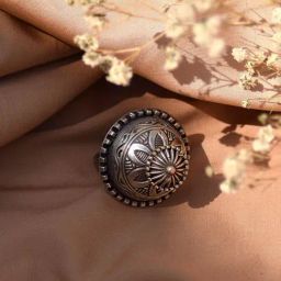 Teejh Ethnic Sanchi Stupa Silver Oxidized Rings for Women-image-80