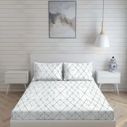 Boutique Living Geo Tangle White Cotton 220 TC King Size Bed Sheet with Pillow Cover-image-39