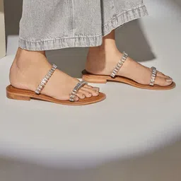 CAI Women Embellished Open Toe Flats-18